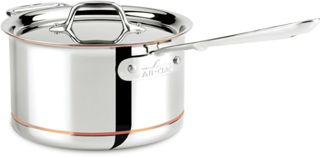 All-Clad Copper Core 5-Ply Stainless Steel Sauce Pan 4 Quart Induction Oven Broiler Safe 600F Pots and Pans, Cookware Silver
