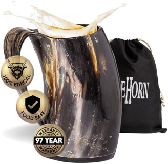 AleHorn Original Handcrafted Authentic Viking Drinking Horn Tankard for Beer Mead Ale - Genuine Medieval Inspired Stein Mug Food Safe Vessel with Handle (20oz)