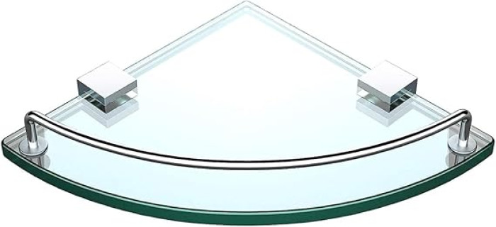 Vdomus Glass Corner Shelf for Bathroom, Tempered Glass with Rail, Stainless Steel Wall Mounted Corner Shower Shelf for Bathroom Organization