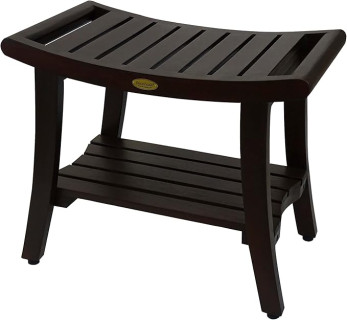 DecoTeak Harmony 24 Inch Brown Waterproof Teak Wood Shower Bench Stool Seat Chair for Inside Shower Provides Safety, Storage, and Organization for Bathroom Accessories
