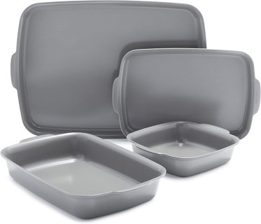 GreenPan Premiere Ovenware Healthy Ceramic Nonstick 4 Piece Bakeware Set, PFOA and PFAS-Free, Rectangular, Square, Quarter, Half Sheet Baking Pans, Warp-Free, Oven Safe to 600F, Dishwasher Safe, Gray