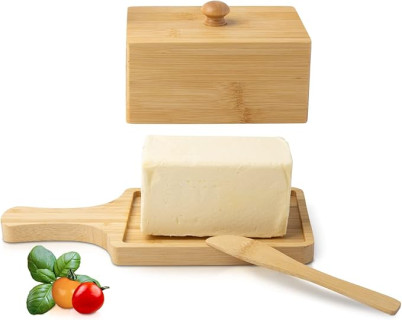 Bamboo Butter Dish with Lid – Large Butter Holder Made of Food Grade Bamboo – Holds up to 4oz of Your Favorite Butter – Ideal Butter Keeper for Storage and Serving – Easy to Use