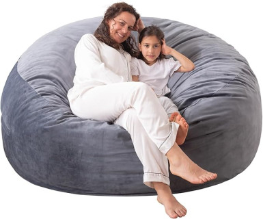 X-Large Bean Bag Chair: 5 ft Memory Foam Bean Bag Chairs for Adults/Kids,Bean Bag Chair with Fillings,Soft Faux Fur Fabric - Dutch Velvet, Grey, 5 Foot