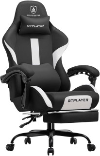 GTRACING Gaming Chair Ergonomic Office Chair with Foot Rest & Pocket Spring Cushion, High Back Computer Desk Chair with Headrest & Lumbar Support, Breathable Fabric Game Chair for Adults, Black