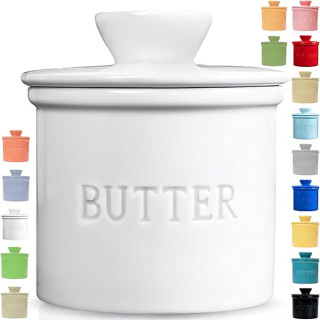 PriorityChef Butter Crock for Counter with Water Line For Spreadable Butter, Ceramic Butter Keeper, French Butter Dish with Lid, White