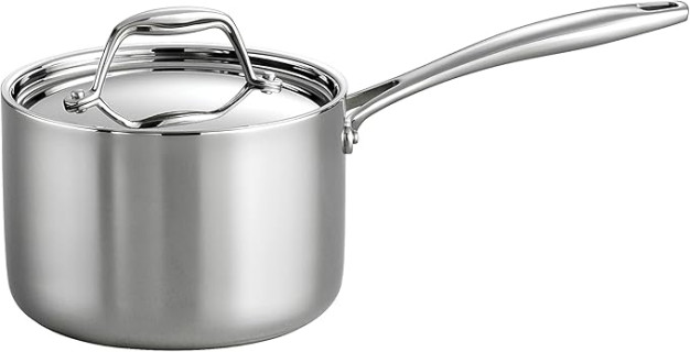 Tramontina Tri-Ply Clad Stainless Steel 2-Quart Sauce Pan with Lid, Induction-Ready, Dishwasher-Safe, NSF-Certified, Made in Brazil