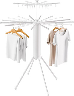 Four-Legged Clothes Drying Rack, Foldable and Portable Drying Rack, Suitable for Indoor, Outdoor, Poolside, Camping, Made of Aluminum Alloy Material, Double-Tier, White