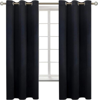 BGment Black Blackout Curtains for Bedroom 63 Inches Long, Black Out Room Darkening Light Blocking Thermal Insulated Grommet Window Drapes for Summer Heat, Each Panel 42 Inch Wide