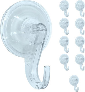 Clear Heavy Duty Suction Cup Hooks for Wreaths, Bathroom, Kitchen, and Home Organization, Strong Hold on Glass, Tile, and Windows, Reusable, Holds Up to 15 lbs, Set of 10