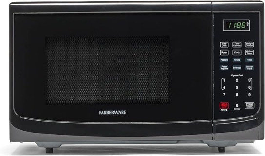 Farberware Countertop Microwave 900 Watts, 0.9 Cu. Ft. - Microwave Oven With LED Lighting and Child Lock - Perfect for Apartments and Dorms - Easy Clean Grey Interior, Retro Black