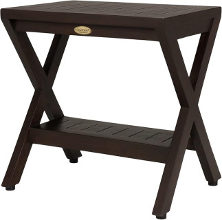 DecoTeak Obliquity Waterproof Teak Wood Shower Bench Stool Seat Chair for Inside Shower Provides Safety, Storage, and Organization for Bathroom Accessories- Fully ASSSEMBLED- Brown