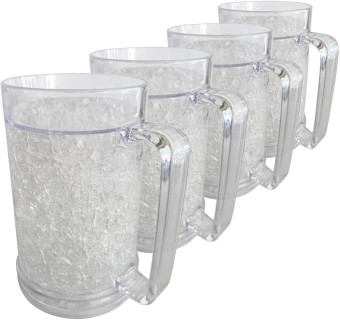 Lily's Home Insulated Double Wall Gel-Filled Acrylic Frosted Freezer Stein Mugs, Great as Old Fashion Drinking Glasses at BBQs and Parties, Clear (16 oz. Each, Set of 4)