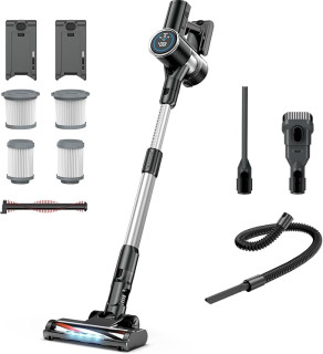 Cordless Vacuum Cleaner with 2 Batteries, 450W 35Kpa Lightweight Stick Vacuum, Vacuum Cleaner with LED Display Brushless Motor, Anti-Tangle Vacuum Cleaner for Home, for Carpet & Hard Floor Pet Hair