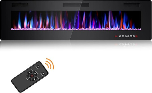 Joy Pebble 68 Inch Electric Fireplace Inserts, in-Wall Recessed and Wall Mounted 750/1500W Fireplace Heater, Touch Screen, Remote Control with Timer, Adjustable Flame Color and Speed