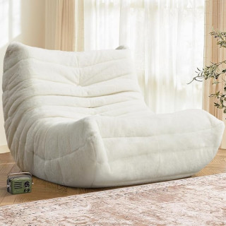 Bean Bag Chair Big Sofa Beanbag Chair for Adults Fireside Chair Bean Bag Lounger with Memory Foam Filled for Home,Apartment or Gaming Venue (White Plush)