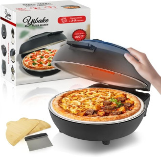 Indoor Pizza Oven- 12’’ Electric Pizza Maker with Dual Temperature Control, Heats up to 800°F, Heat-Insulated Countertop Pizza Oven with Ceramic Baking Stone, Crispy Crust Pizzas in Minutes