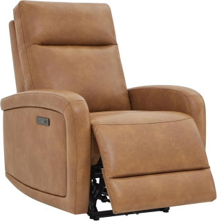 Watson & Whitely Power Recliner Chairs for Adults, Zero Wall Recliners W Power Headrest Type-C Charger, Small Faux Leather Home Theater Seating for Living Room & RV, Cognac Brown