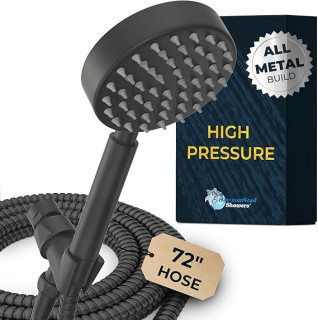 HammerHead Showers® ALL METAL Handheld Shower Head with Hose and Brass Holder - MATTE BLACK - 2.5 GPM High Pressure Shower Heads with Adjustable Shower Wand Bracket - 6ft Flexible Extension