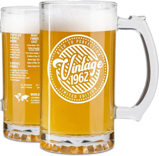 63rd Birthday Gift For Men - 20 Oz Vintage - 62nd Birthday Decorations for Men Women - 2 Sided Beer Can Glass - Funny Unique Gift for His or Her 62nd Birthday or Anniversary (STEIN)