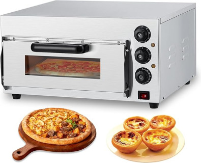 Electric Pizza Oven Countertop, 16 Inch Commercial Pizza Oven with Adjustable Temperature, Oven Light, Pizza Stone and 60 Minute Timer, Indoor Stainless Steel Pizza Maker, 110V/1600W