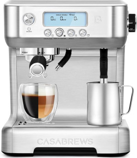 CASABREWS Neutron Pro Espresso Machine with Dual Boiler, 20 Bar Espresso Maker with Automatic Milk Frother and LCD Display, Cappuccino Latte Maker with Separate Hot Water System for Americano, Silver