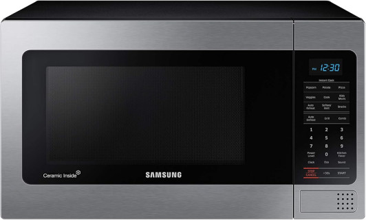 SAMSUNG 1.1 Cu Ft Countertop Microwave Oven w/ Grilling Element, Ceramic Enamel Interior, Auto Cook Options,1000 Watt, MG11H2020CT/AA, Stainless Steel, Black w/ Mirror Finish,15.8
