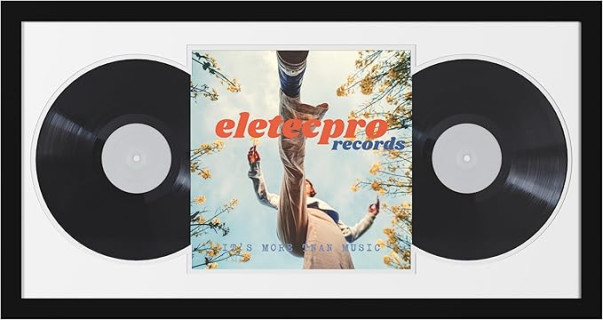 eletecpro 16x32 Record Frame for 12-inch Double LP Records Display, Black Vinyl Frame with 2 Double Sided Mats (Black-White) Holds Jacket and 2 Records, Big Album Frame Wall Decor for Music Fans