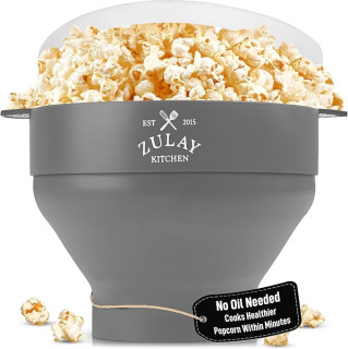 Zulay Microwave Popcorn Popper - BPA-Free Silicone Popcorn Popper Microwave Popcorn Bowl - Collapsible Microwave Popcorn Maker - Family Movie Night Supplies - Gray