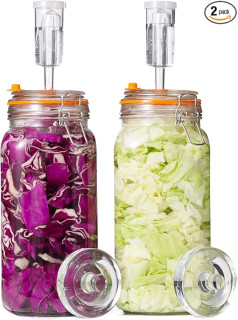 JILLMO Fermenting Jar, 2 Liter Glass Fermentation Kit with Fermenting Weights and Airlocks for Kombucha, Sauerkraut, Pack of 2