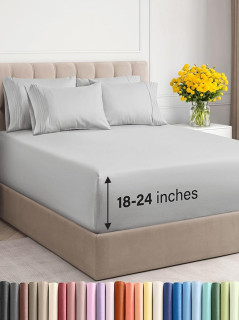 Extra Deep King Sheet Set - 6 Piece Breathable & Cooling Sheets - Hotel Luxury Bedding Set with 18-24 Inch Extra Deep Pockets - Easy Fit - Super Soft, Wrinkle Free and Comfy - French Grey, King Size