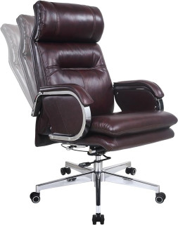 Genuine Leather Modern Executive Chair High-Back Support 90 to 150 Degrees Tilt and Upholstered Home Desk Chair with Base 360LB Capacity Swivel Computer Office Chair (Black)