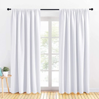 PONY DANCE White Curtains for Windows - Rod Pocket Curtain Panels/Draperie Light Filter Home Decoration, Wide 70 x Long 84 inches, Pure White, Set of 2