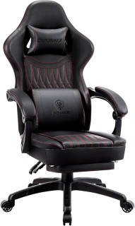 Dowinx Gaming Chair Breathable PU Leather Gamer Chair with Pocket Spring Cushion, Ergonomic Computer Chair with Massage Lumbar Support,Adjustable Swivel Task Chair with Footrest(Black)