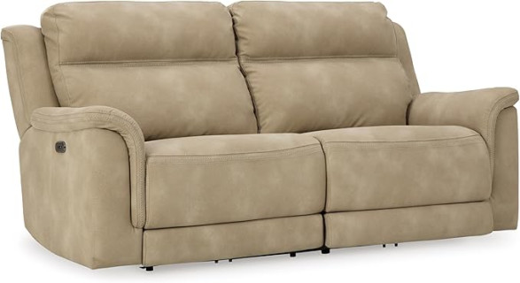 Signature Design by Ashley Next-Gen DuraPella Faux Leather Zero Wall Power Reclining Sofa with USB, Beige Sand