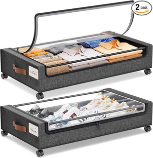Yecaye Under Bed Storage with Wheels, 2Pack Under Bed Storage Containers, Under Bed Shoe Storage Organizer, Rolling Under Bed Metal Drawer for Clothes, Blankets(30.71 x 16.93 x 6.69 in)