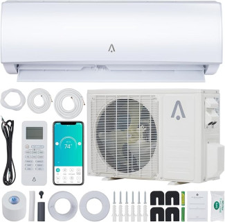 18000 BTU Smart Split Air Conditioner, 19 SEER2 Split Inverter AC with Pre-Charged Heat Pump & Installation Kit, WIFI and Remote Control, Cools Rooms up to 1250 Sq. Ft, 208/230V
