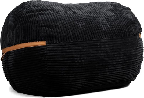 Big Joe Fuf XL Foam Filled Bean Bag Chair with Removable Cover, Black Licorice Corded Plush, 6 feet Giant