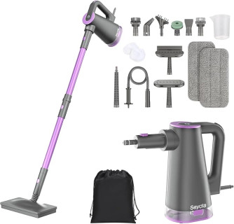 Steam Mop Cleaner for Hardwood Floor Cleaning, Hands-free Steamer Cleaner Handheld with 9-in-1 Multi-purpose Attachments for Bathroom, Windows, Sofas, Clothes, Tiles Grout (Purple-Grey)