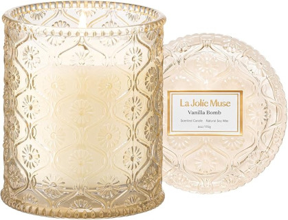 LA JOLIE MUSE Vanilla Bomb Candle, Vanilla Scented Candles Gifts for Mothers Day, Natural Soy Candles for Home Scented, 6 oz 40 Hours Burn