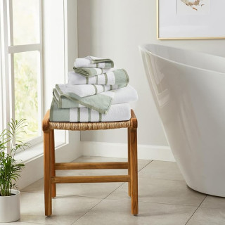 Decorative Bath Towel Set - Combed Cotton 6 Piece Towel Set - 2 Bath Towels, 2 Hand Towels, 2 Washcloths - Luxurious, Ultra-Soft, Durable Towels for Bathroom Decor (Sage Green/Moss)