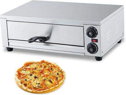 Electric Pizza Oven Indoor, 16 Inch Countertop Commercial Pizza Oven with Grilling Rack, Crumb Tray, Handle and Feet Pads, Stainless Steel Pizza Baking Machine for Home and Restaurant