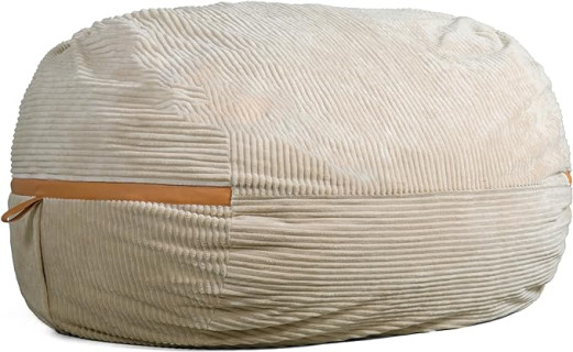 Big Joe Fuf XXL Foam Filled Bean Bag Chair with Removable Cover, Vanilla Latte Corded Plush, 6 feet Giant