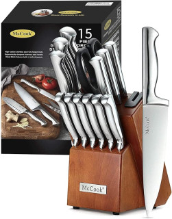 McCook® Knife Sets, German Stainless Steel Kitchen Knife Block Sets with Built-in Sharpener