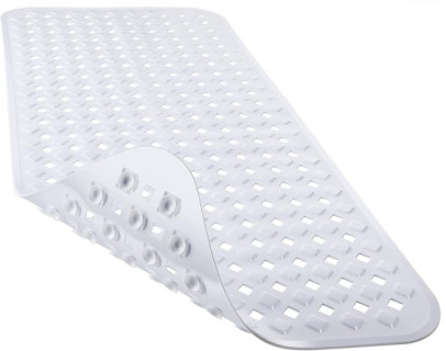 Yimobra White Bath Mat for Tub Non Slip, 34.5x15.5 Inch, Extra Long Safety Bathtub Mat with Drain Holes Suction Cups, Machine Washable, BPA, Latex, Phthalate Free, Bathroom Mats for Inside Shower