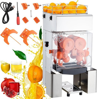 Commercial Juicer Machine, 110V Automatic Feeding Juice Extractor, 120W Orange Squeezer for 20-30 per Minute, with Pull-Out Filter Box SUS 304 Tank PP Cover and Two Peel Collecting Buckets
