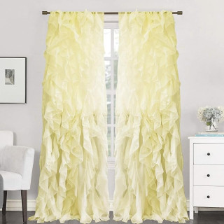 Sweet Home Collection 2 Pack Window Panel Sheer Voile Vertical Ruffled Waterfall Curtains, 96 in x 50 in, Maize