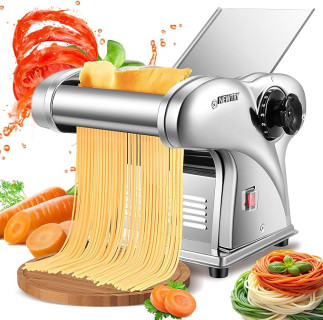 NEWTRY Electric Pasta Maker Noodle Maker Pasta Making Machine Dough Roller Cutter Thickness Adjustable Stainless Steel US 110V for Family Use 3 Blades Type