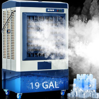 AKIRES 6500CFM Portable Swamp Cooler,48IN Evaporative Air Cooler for 1600Sq.ft of Space,with Continuous Auto Fill,19-Gal Water Tank,120°Oscillation,5 Ice Packs,Cooling Fan for Outdoor,Indoor,Garage