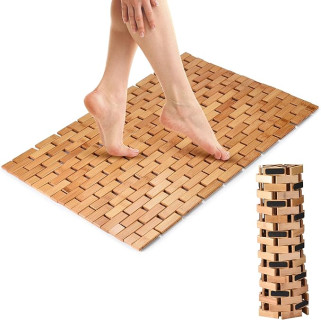 Bamodi Bathroom Bamboo Floor Mat - Wooden Bath Mat - Natural Wood Accessories for Spa, Bathtub, Kitchen, Pool, Beach Area - Stylish and Practical Interlocking Design - Mats for Inside Shower