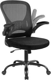 Mesh Office Chair, Ergonomic Home Office Desk Chairs with Flip-up Arms and Lumbar Support, Height Adjustable, Black